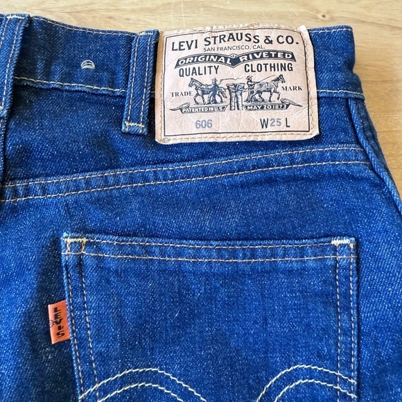 LEVIS VTG 606 JEAN BIG E ORANGE TAB STRAIGHT LEG DARK BLUE RIGID DENIM WOMENS 25 - Picture 8 of 12